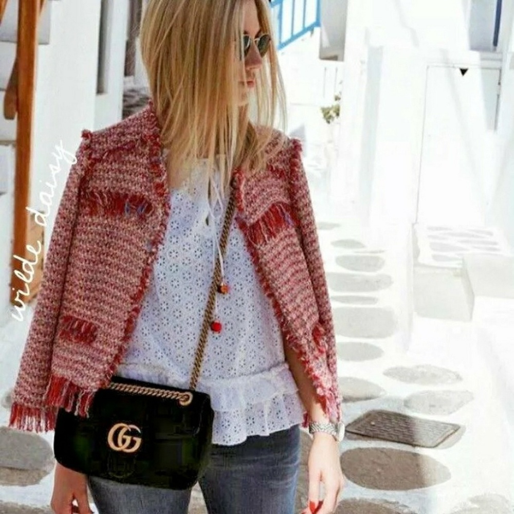 Sold❗Zara Tweed Fringe Jacket Blazer Red Size XS - Picture 7 of 7